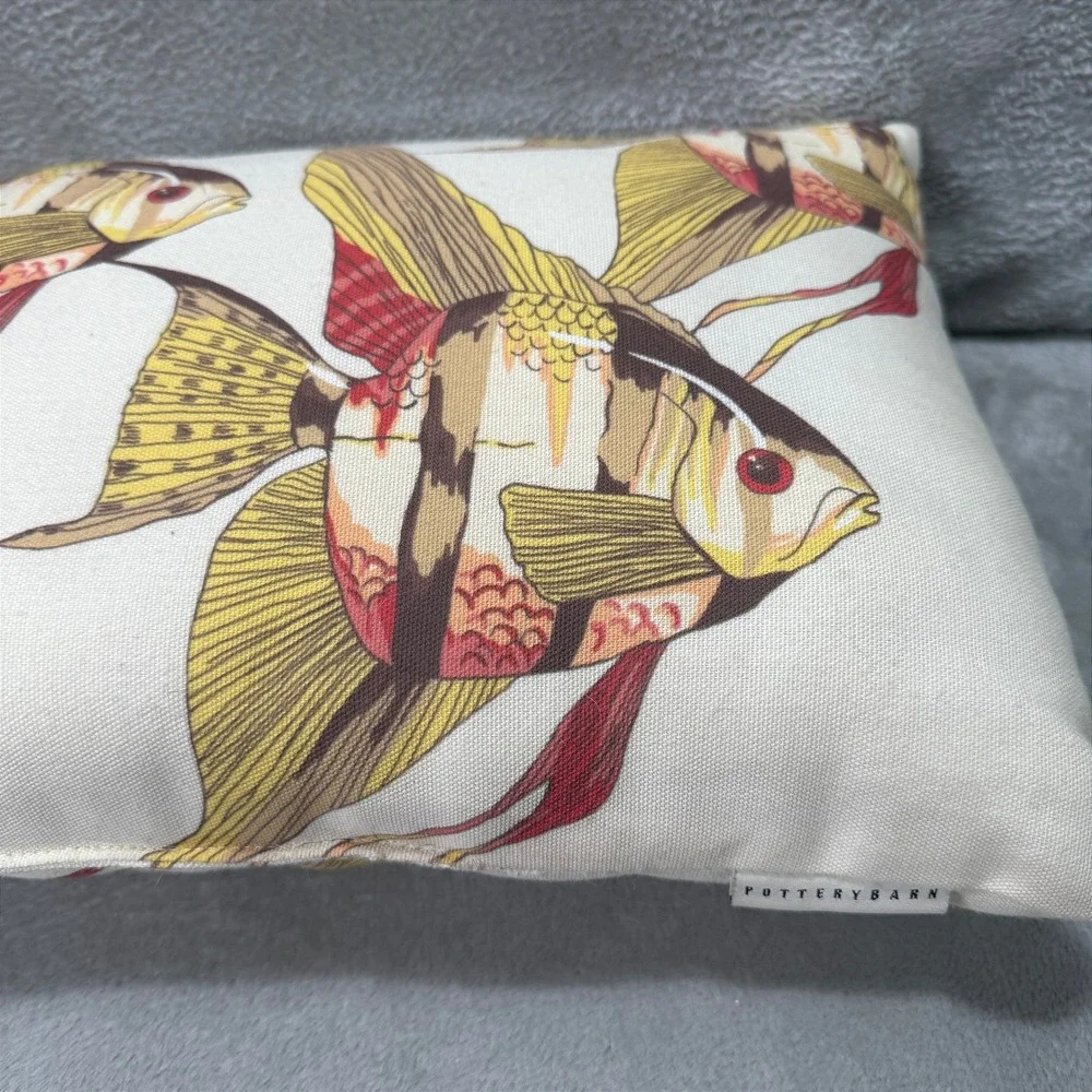 Pottery Barn Tropical Angel Fish Decorative Throw Pillow Nautical Coastal‎ Beach
